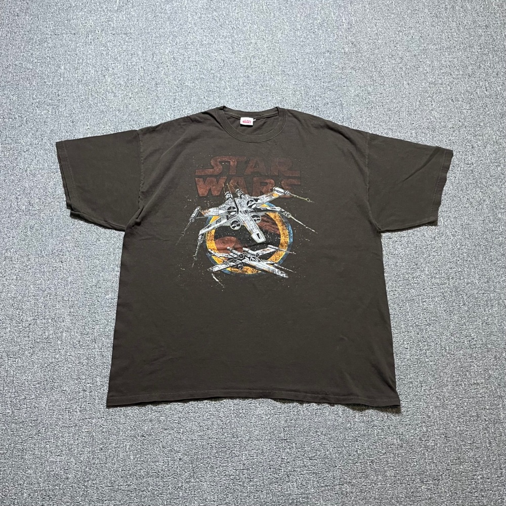 Star Wars T Shirt Brown X-Wing Fighter Graphic Distressed Sci-Fi Tee